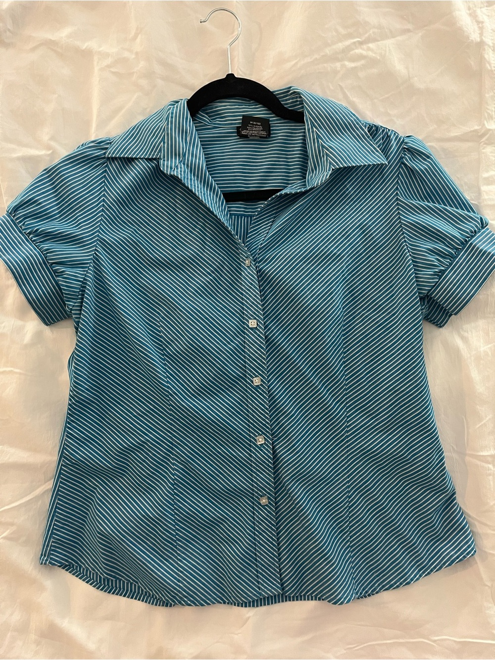 George Teal and White Striped Short-Sleeve Button-Down Shirt